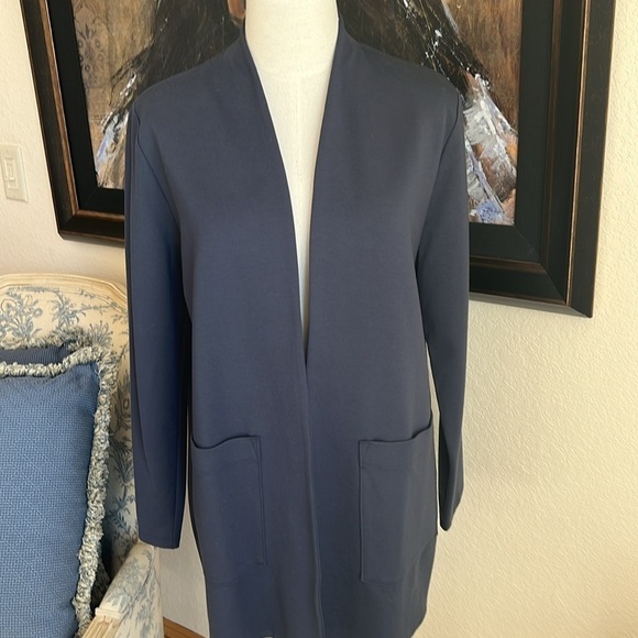 NWOT Eileen Fisher Blue Stand Collar Open Jacket w/Front Patch Pockets Size M - Picture 1 of 7